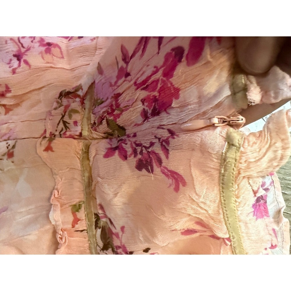 Free People Floral Peasant Puff Sleeve Mini Dress Peach Combo NWT Size M - Picture 7 of 10